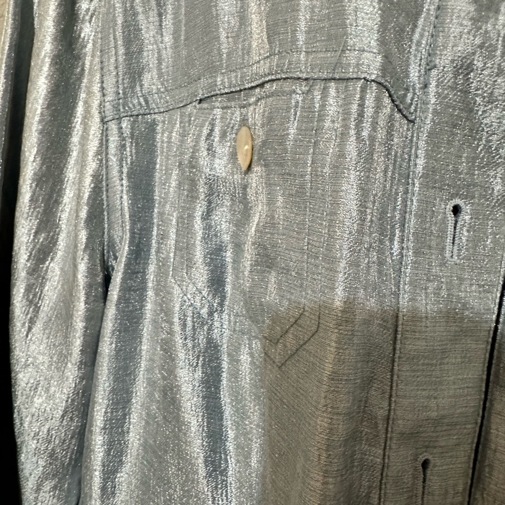 Ruby Rd. Shiny Silver-Blue Jean Jacket - Picture 4 of 4